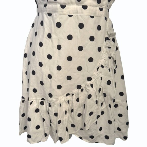 J Crew Polka Dots Faux Wrap Dress Womens 6P Ruffled Front V Neck White Black - Picture 4 of 15